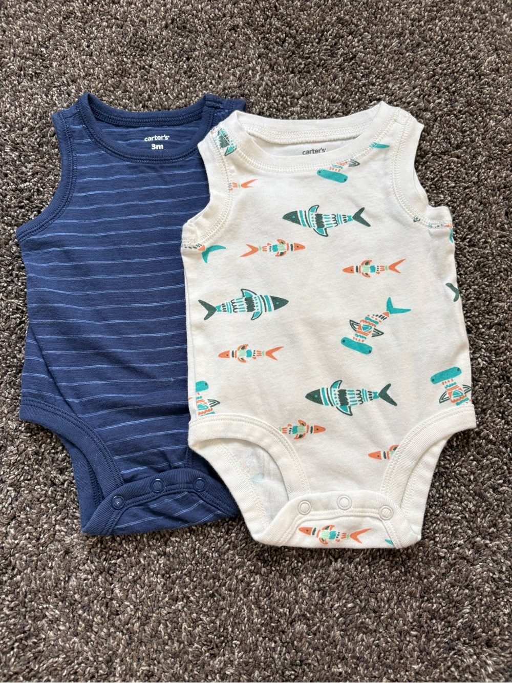 Carter's Navy Striped & White Fish Tank One-Piece Bodysuit Set